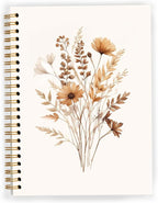 JWVK Fall Wildflower Spiral Notebook, Vintage Boho Neutral Floral Notebooks by JWVK