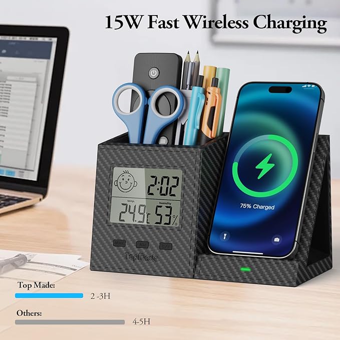 TopMade Wireless Charger with Pen Remote Holder, Digital Thermometer and - Image 4