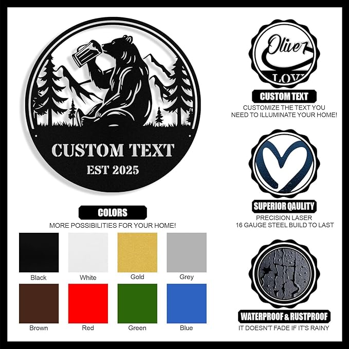 Custom Bear Metal Sign, Custom Bear Metal Wall Art Decor, Personalized Last - Image 4