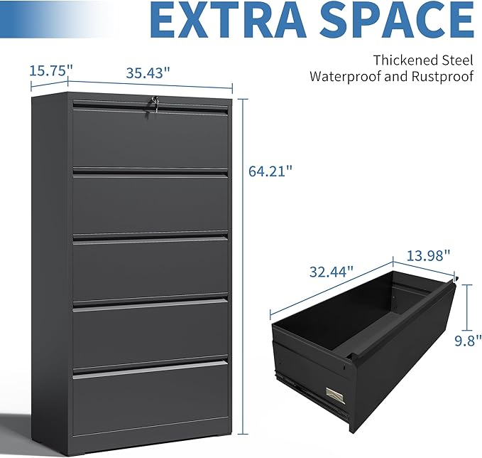 FLIXELIO 5 Drawer File Cabinets, Metal Office Storage Filing Cabinet - Image 3