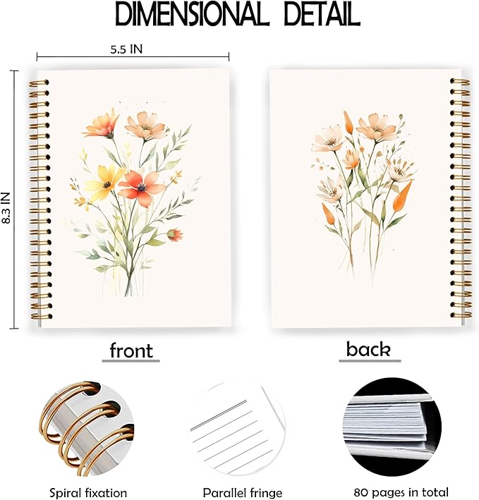 JWVK Vintage Floral Botanical Spiral Notebook, Cottagecore Flower Plant - Image 2