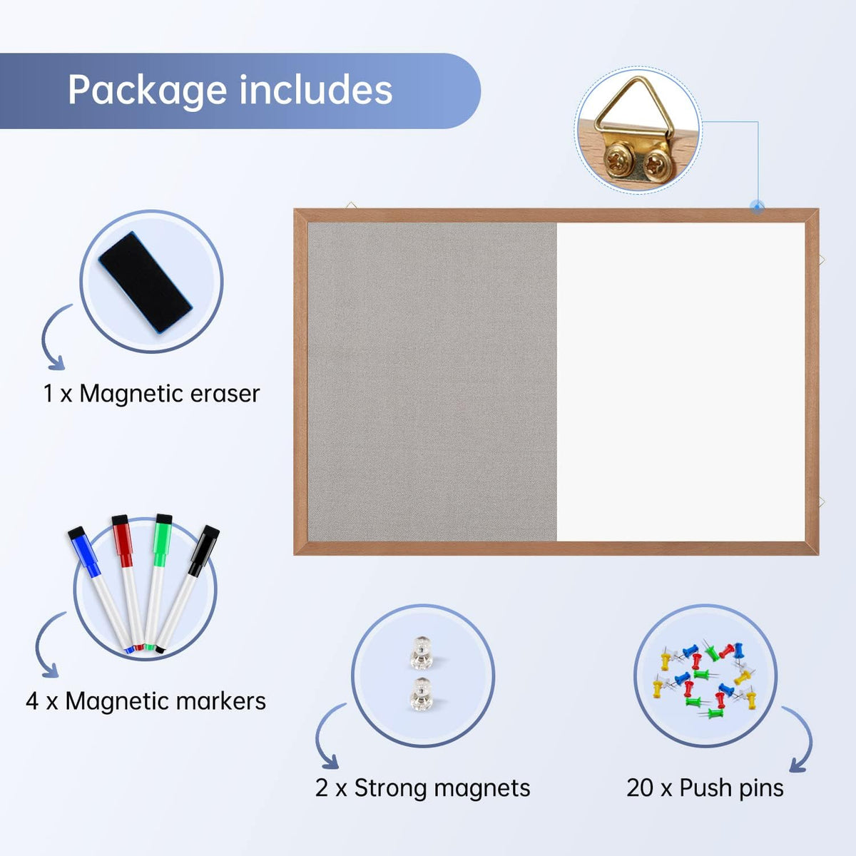 Grey Felt Bulletin/Dry Erase White Combo Board, 36" X 24“ Combination Wh...