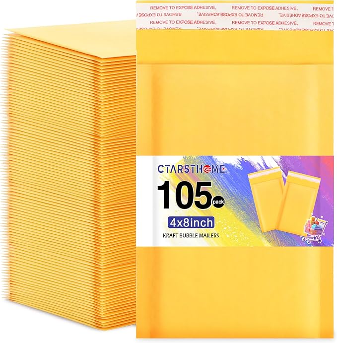 Ctarsthome 105Pack Yellow 4x8inch Kraft Bubble Mailers Small Business Mailing by Ctarsthome