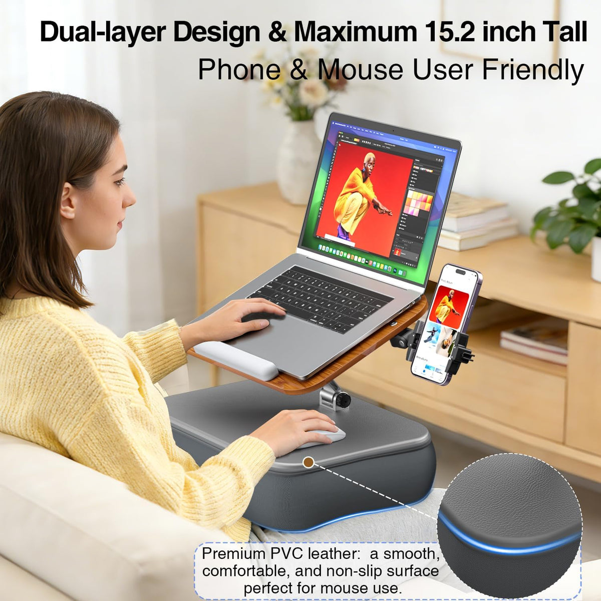 Adjustable Laptop Lap Desk, Laptop Stand with Cushion Pillow for Bed