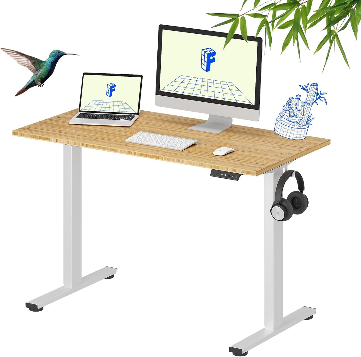 FLEXISPOT EN1 Bamboo Standing Desk, 48 x 24 Inches Whole-Piece Electric Height