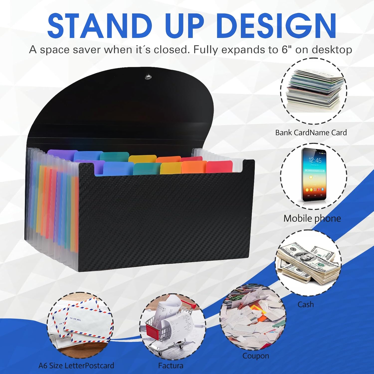 Cesil Accordion File Organizer, 13 Pocket Expanding File Folder | 10.2"x5.1" Small Receipt Organizer for Business, Coupon Document Holder, Portable Folder Organizer for Home Office School