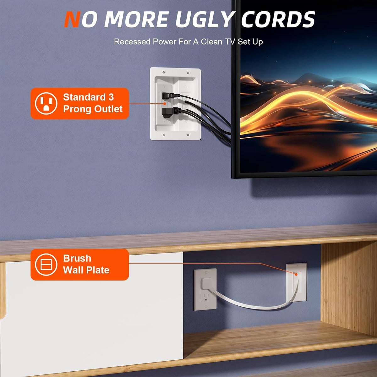 in Wall Cable Management Kit,TV Cable Hider Wall Kit with Brush Wall Plate an...