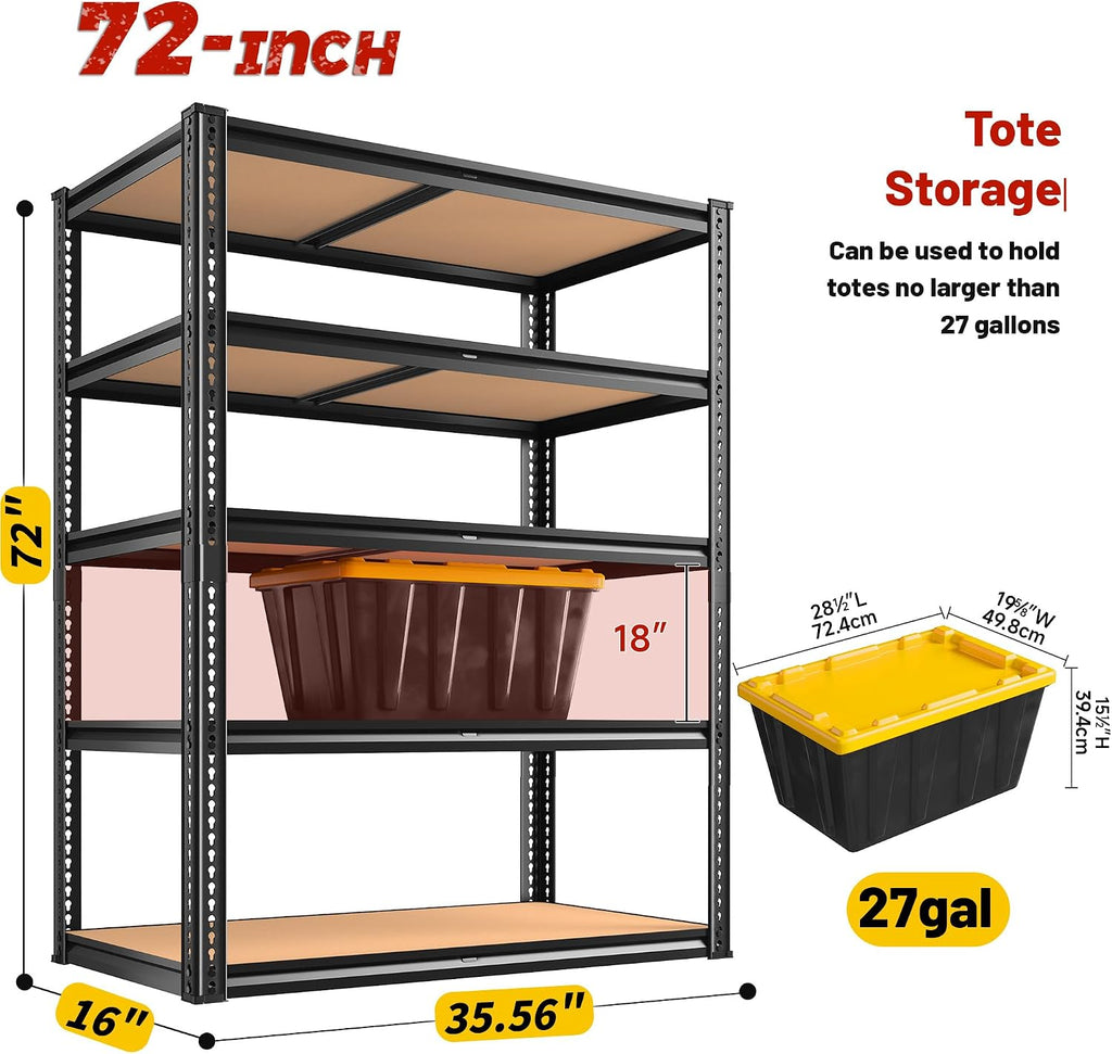 roomfave garage shelving heavy duty, 5 tier,72" h, close-up detail