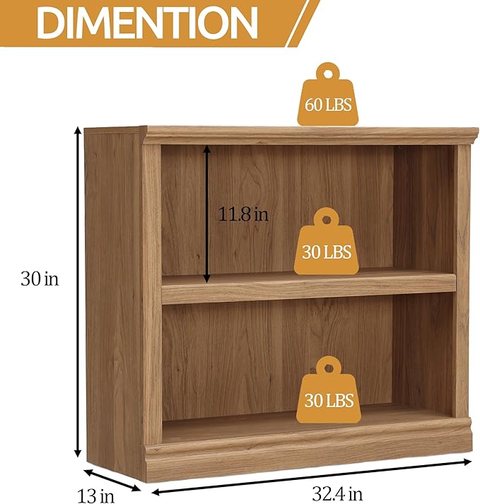 blini 2-Shelf Bookcase Wooden Bookshelves 33in Wide Floor Standing Display - Image 2