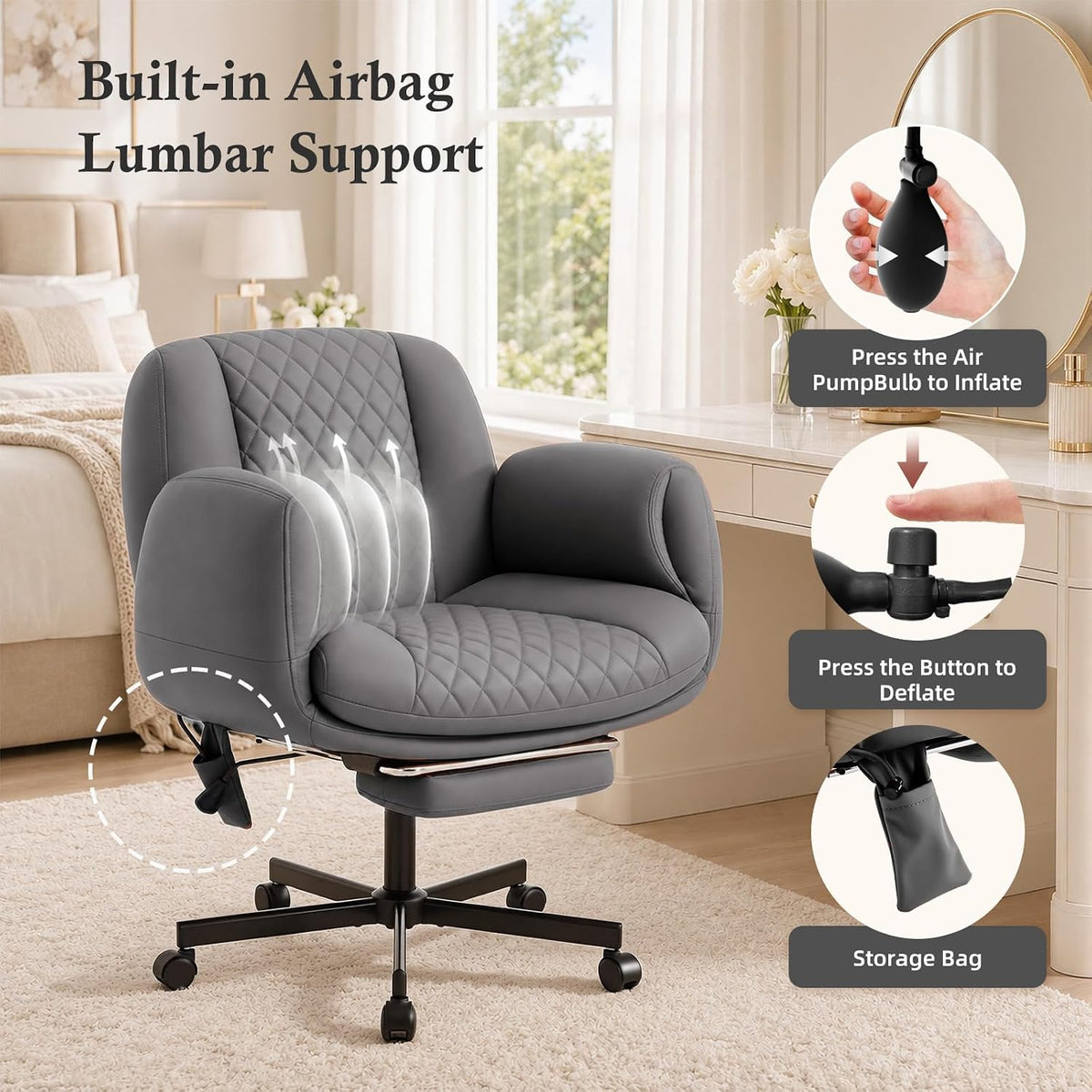 Criss Cross Office Chair with Footrest, Scratch-Resistant PU Leather, Grey