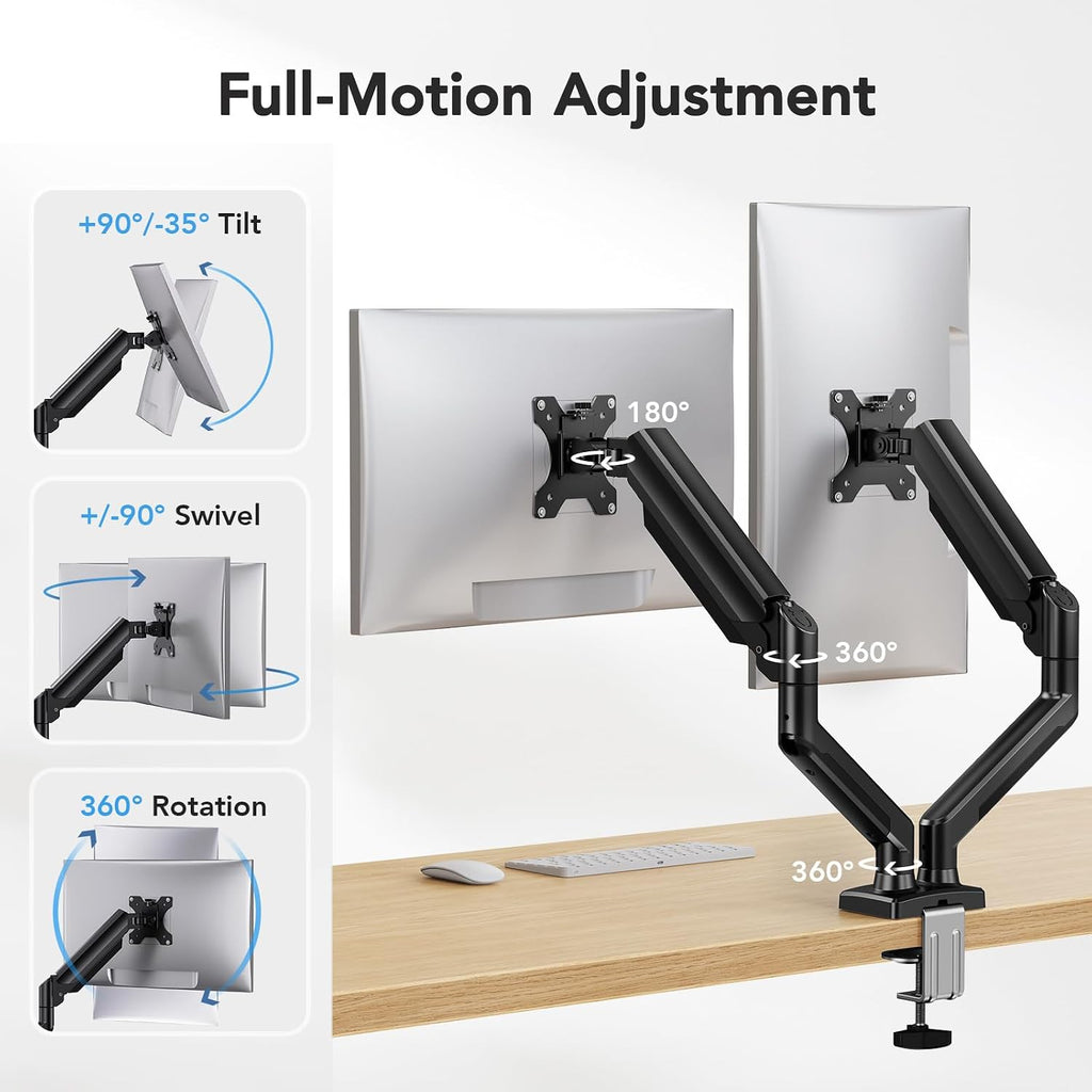 huanuo dual monitor mount for 2 monitors up, close-up detail