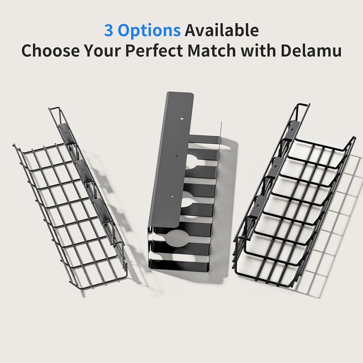 Delamu 2 Pack Metal Under Desk Cable Management Tray, Black U Channel
