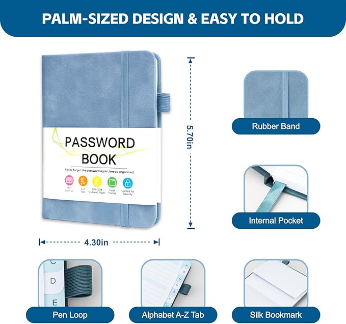 Password Keeper Book with Alphabetical Tabs，4.3"x5.7" Small Password Books - Image 2
