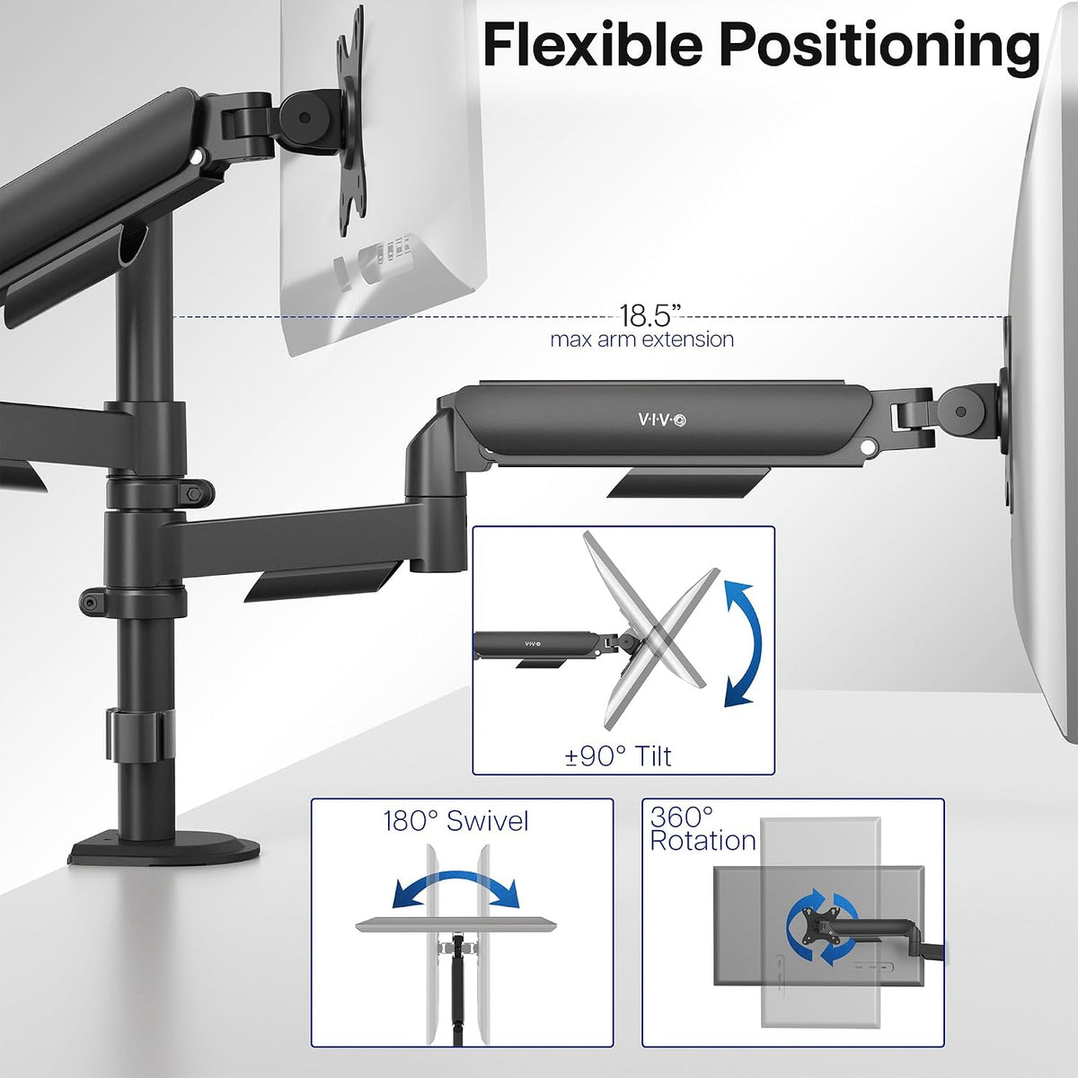VIVO 17 to 32 inch Dual Mechanical Monitor Mount, 2 Tension Spring Arms, Adju...