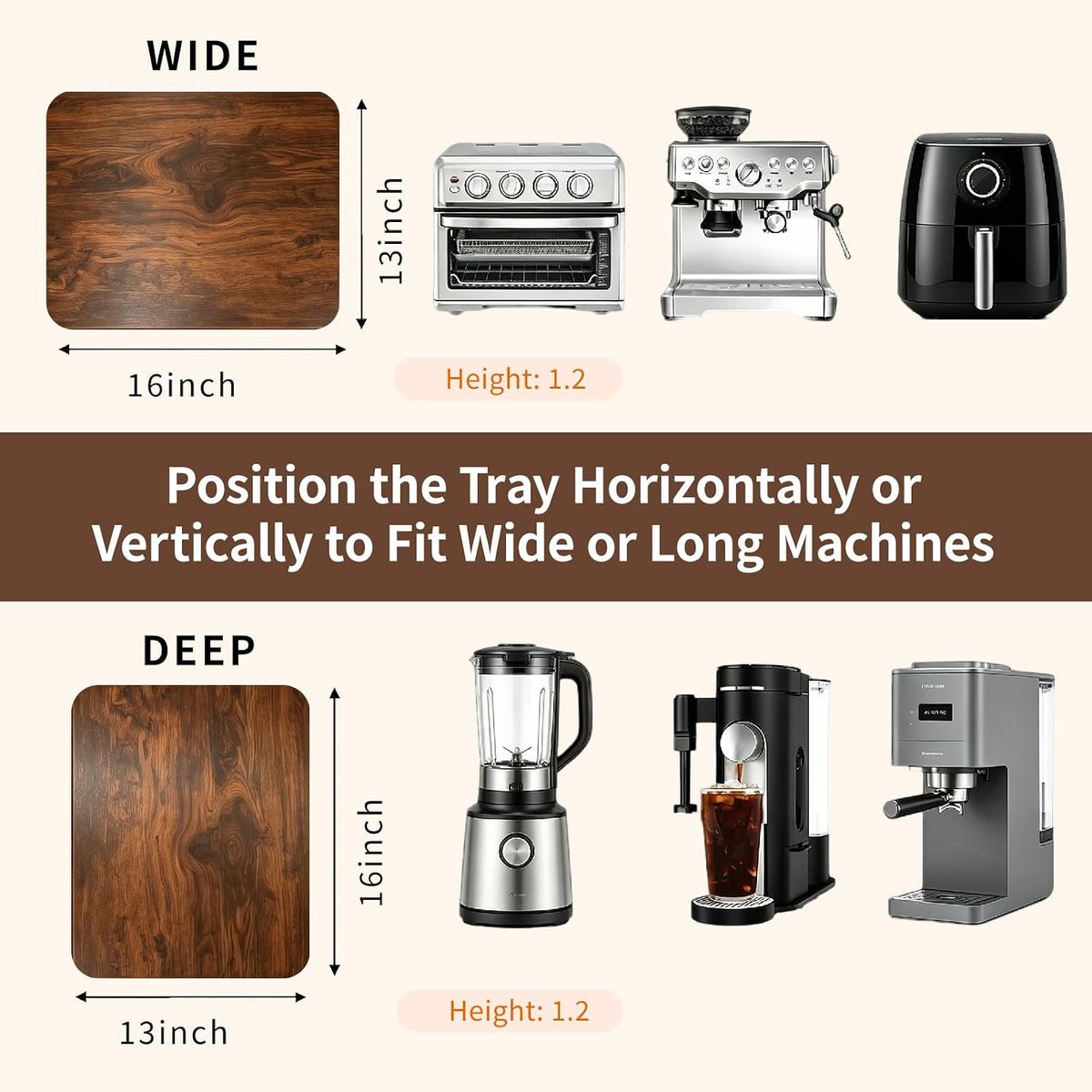 Appliance Slider 360° Rolling Tray for Coffee Maker,Wood Coffee Maker Mat