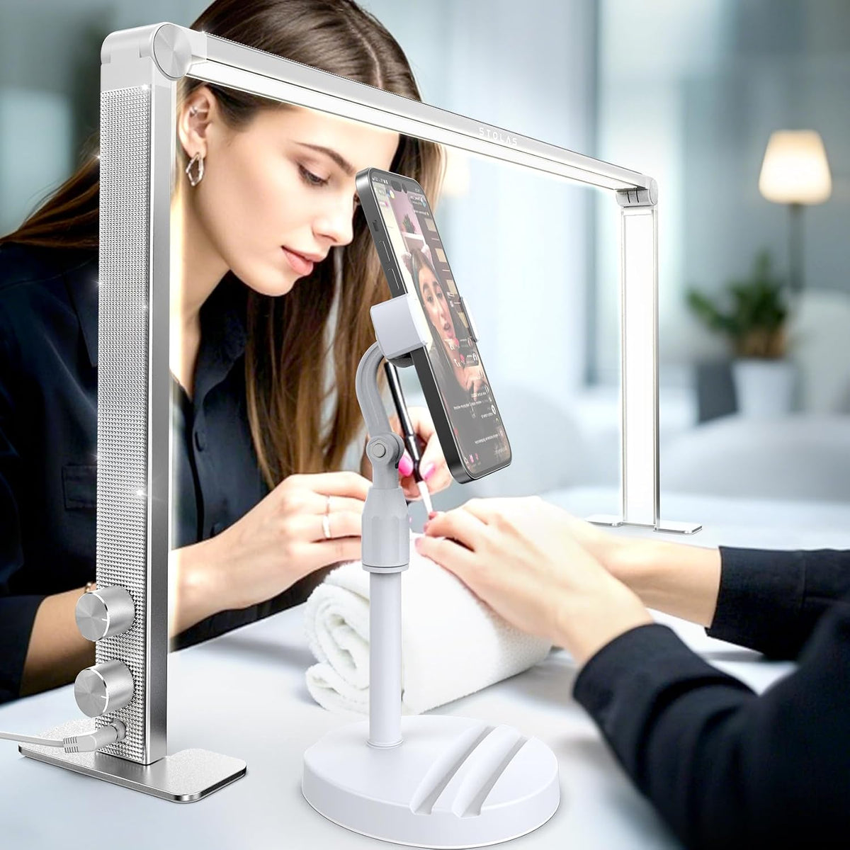 Upgraded Nail Tech Lamp for Desk, 32 in Foldable Large Nail Light with Phone ...
