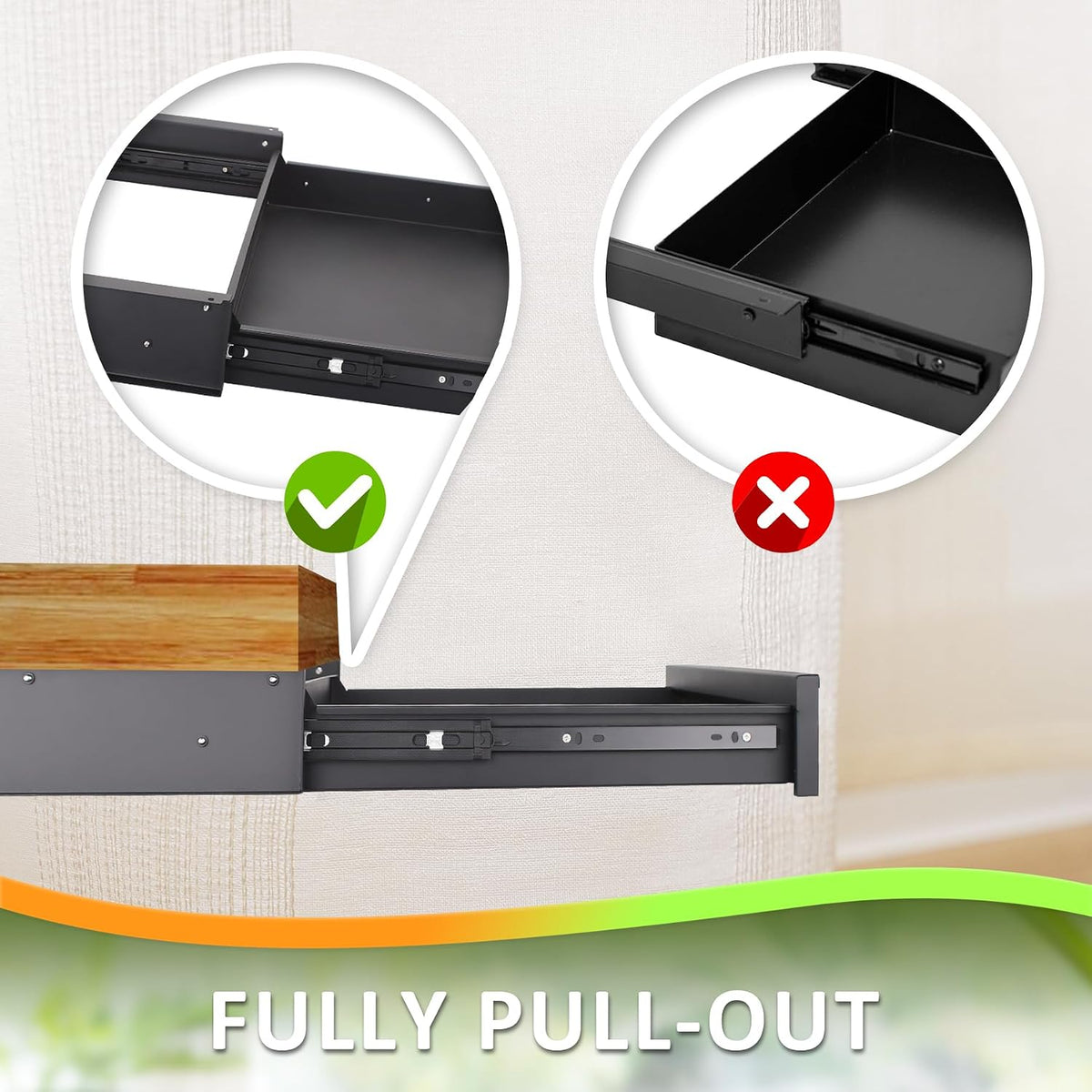POPMOON 13.8 inch Under Desk Drawer, Steel Pull-Out Storage Organizer