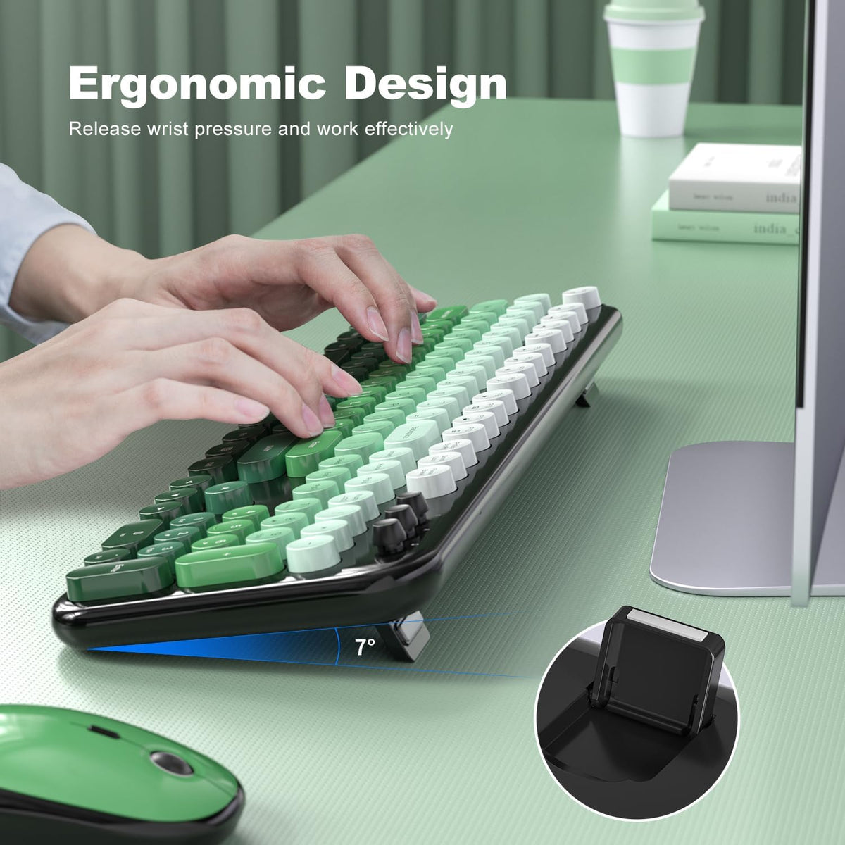 Wireless Keyboard and Mouse Combo, MOWUX Colorful Computer Full Size 2.4G Plu...