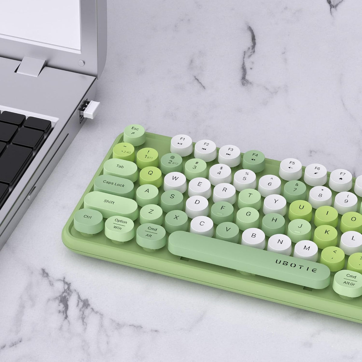 UBOTIE Colorful Wireless Bluetooth Keyboard, Dual Mode (Green Colorful)