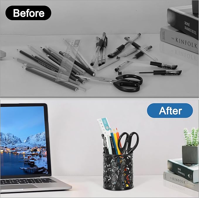 EasyPAG Black Pen Holder for Desk, 2 Pack Round Pen Organizer, Brush Holder for - Image 5