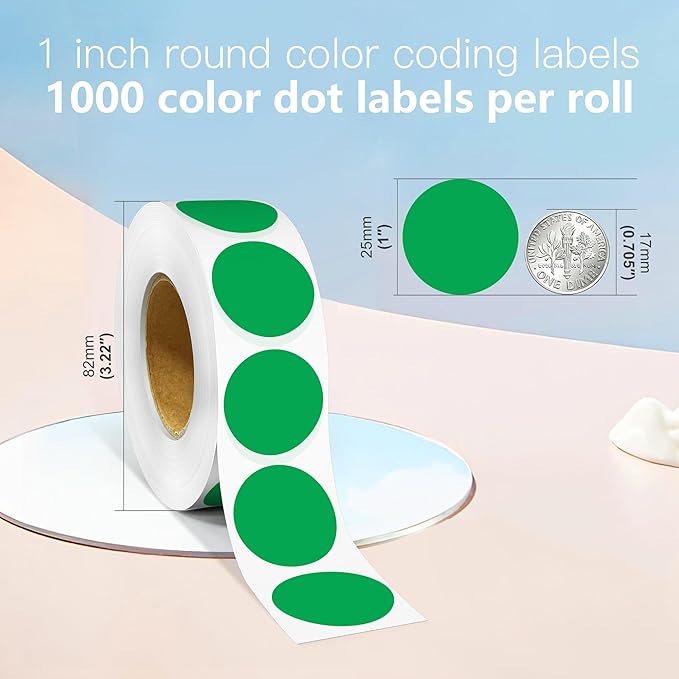1 Inch Round Color Coding Labels, 1000 Dots Per Roll Green Color Coded Dot - Image 2