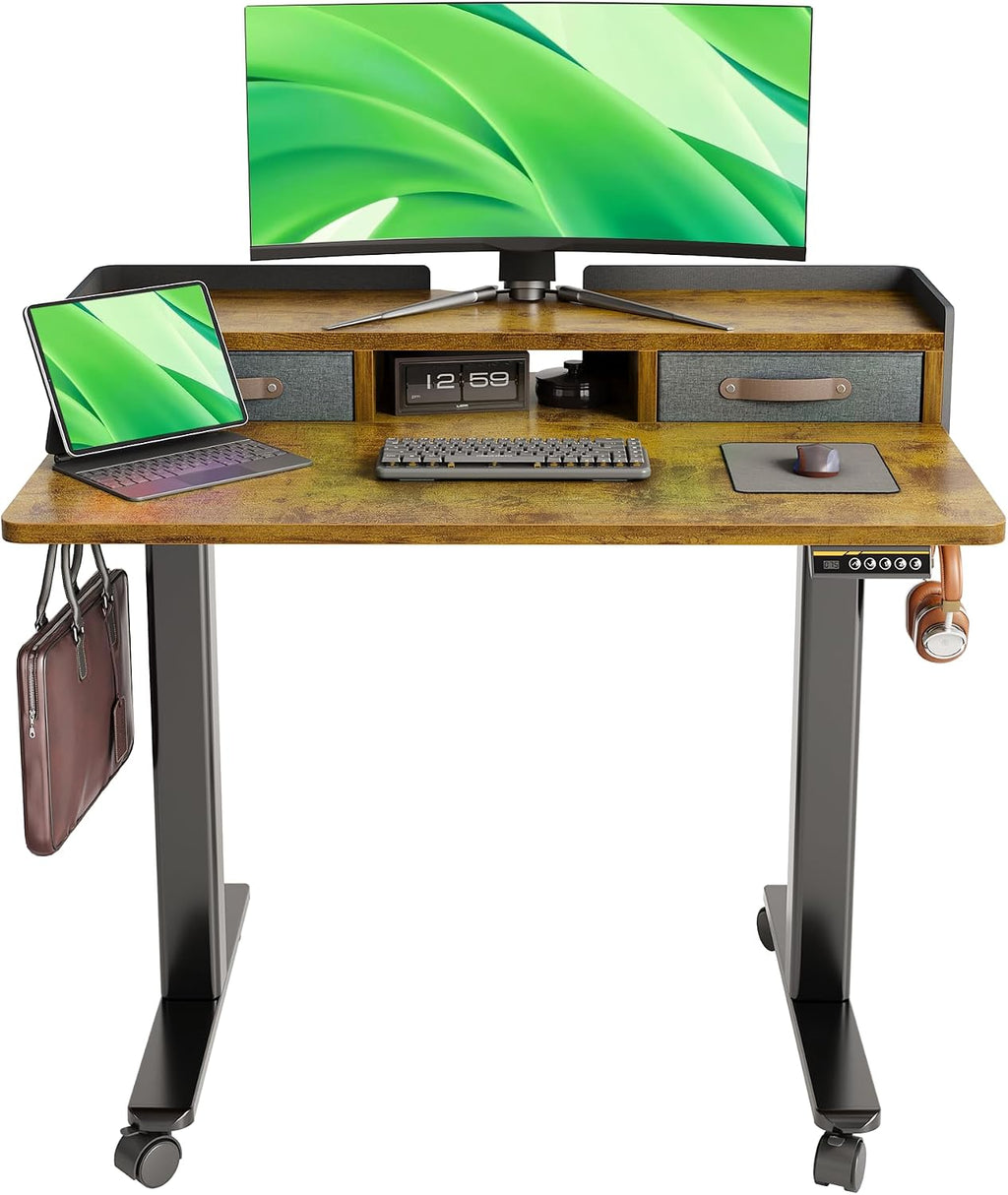 Claiks Standing Desk with Drawers, Adjustable Stand Up Electric Small Standing