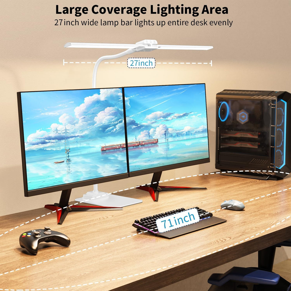 LED Desk Lamp Double Light: 1200LM Desk Light Base for Home Office, White