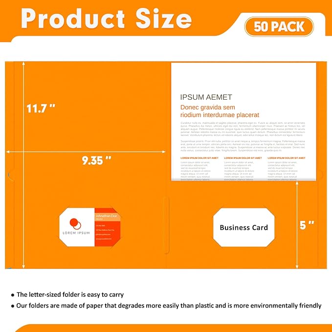 Two Pocket Folders, PANDRI 50 Pack 2 Pocket Folders, Letter Size Paper File - Image 2