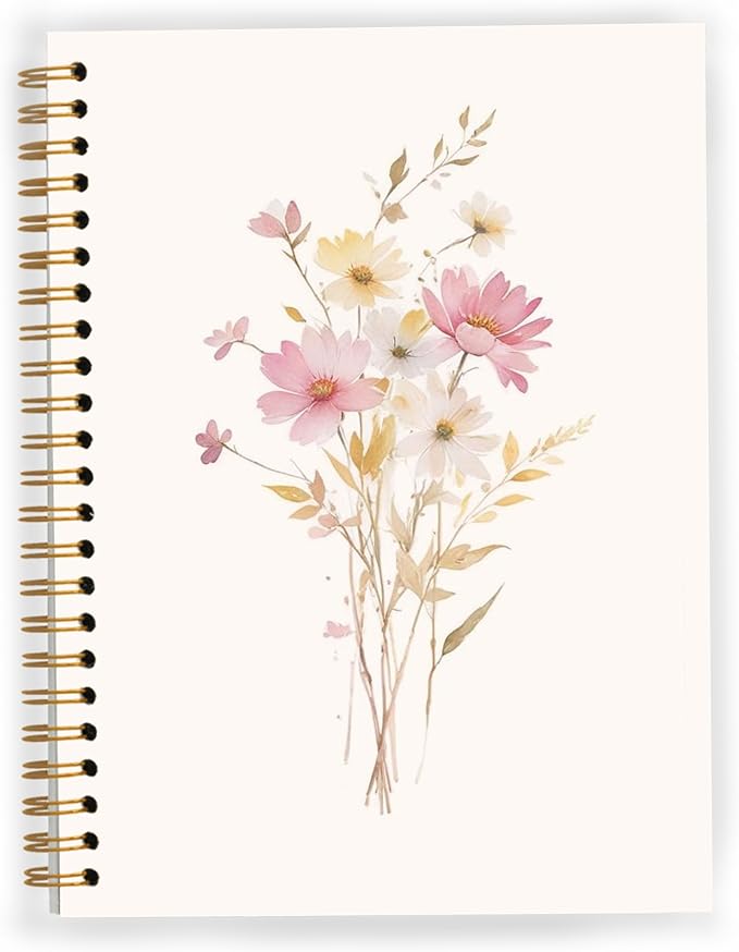 JWVK Elegant Flower Spiral Notebook, Rustic Cottagecore Floral Botanical by JWVK
