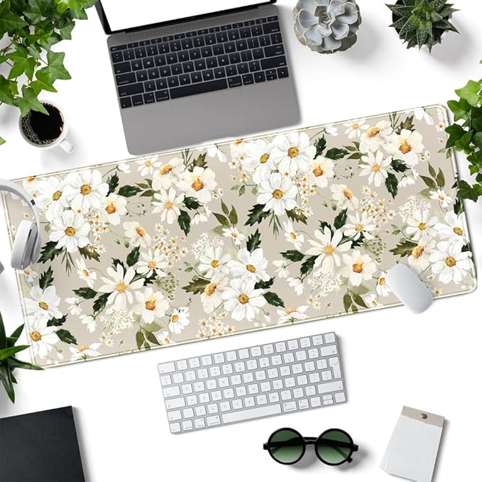 Daisy Floral Daisies Large Mouse Pad Watercolor Flowers Desk Mat, Washable - Image 2