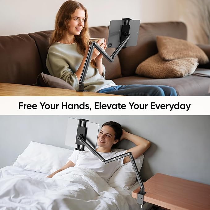 Urmust Tablet Stand for Desk, Adjustable iPad Holder Clamp Mount, 360° Rotation - Image 4