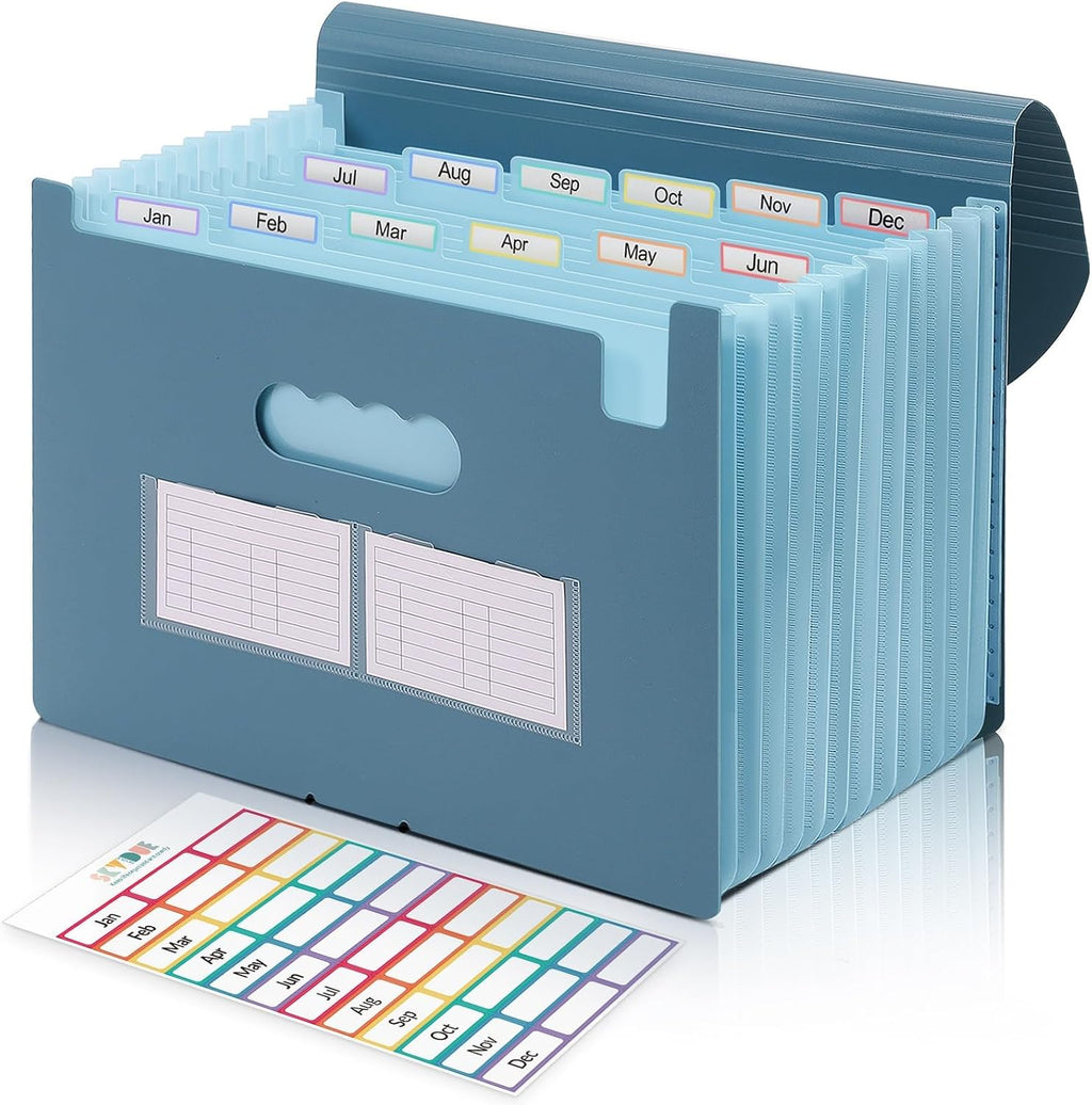 SKYDUE Accordion File Organizer, Expanding File Folder with 13 Pockets, Portable Document Paper Bill Receipt Organizer, Home School Office Supplies, Letter A4 Size Haze Blue