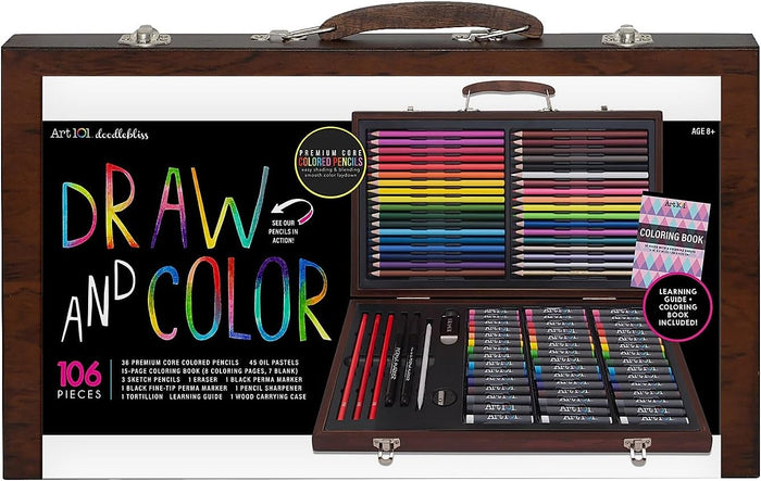 Art 101 Draw and Color Art Set, Assorted Colors, 106 Pieces (53106)