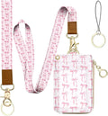 bolimoss Cute Pink Bow Lanyard Wallet, 2-in-1 ID Badge Holder & Leather Credit by BOLIMOSS