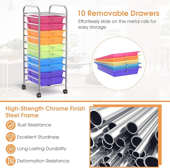 GLACER 10 Drawers Rolling Cart, Storage Cart - Image 5