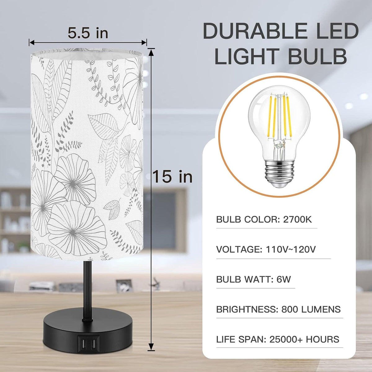 CINSARY Touch Control Bedside Lamp with 2 USB Ports, 3-Way Dimmable Table lam...