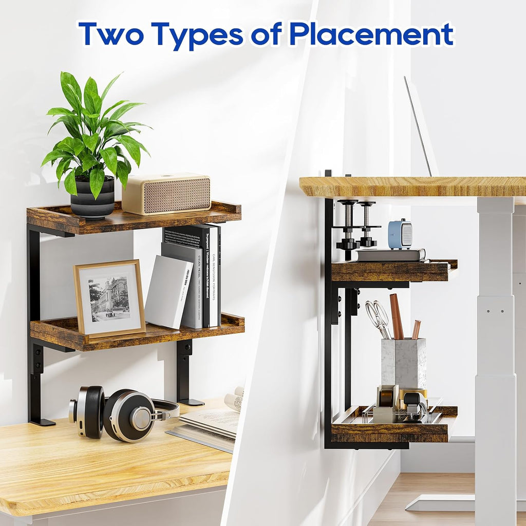 clamp on desk shelf 2-tier, 12.6 inche wood showing dimensions