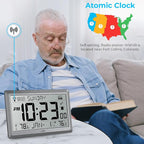 Wall Clock Atomic with Indoor Outdoor Temperature Battery Powered, Easy Reading - Image 2