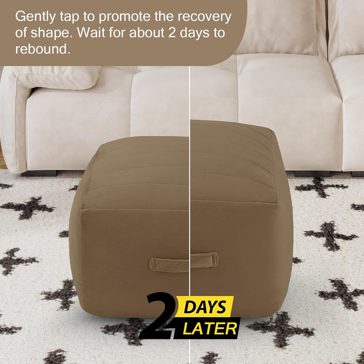 MeMoreCool Square Pouf Ottoman Foot Rest 20x20x15 Inches, Light Coffee
