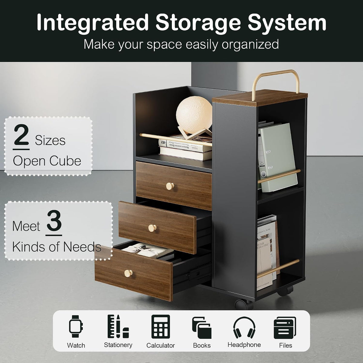 ModernMate Mobile File Cabinet Under Desk with 3 Drawer & Lockable Wheels