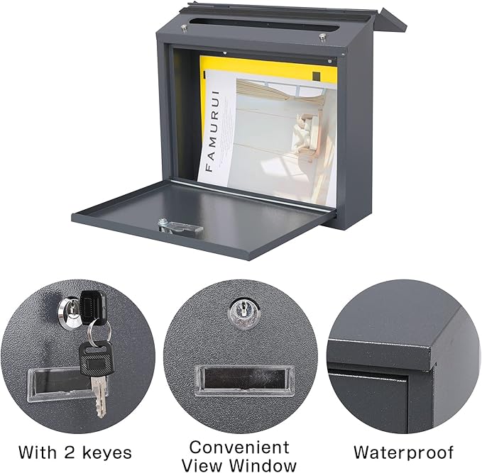 xydled Mail Boxes with Key Lock, Locking Mailbox Wall Mounted, Large Capacity - Image 4