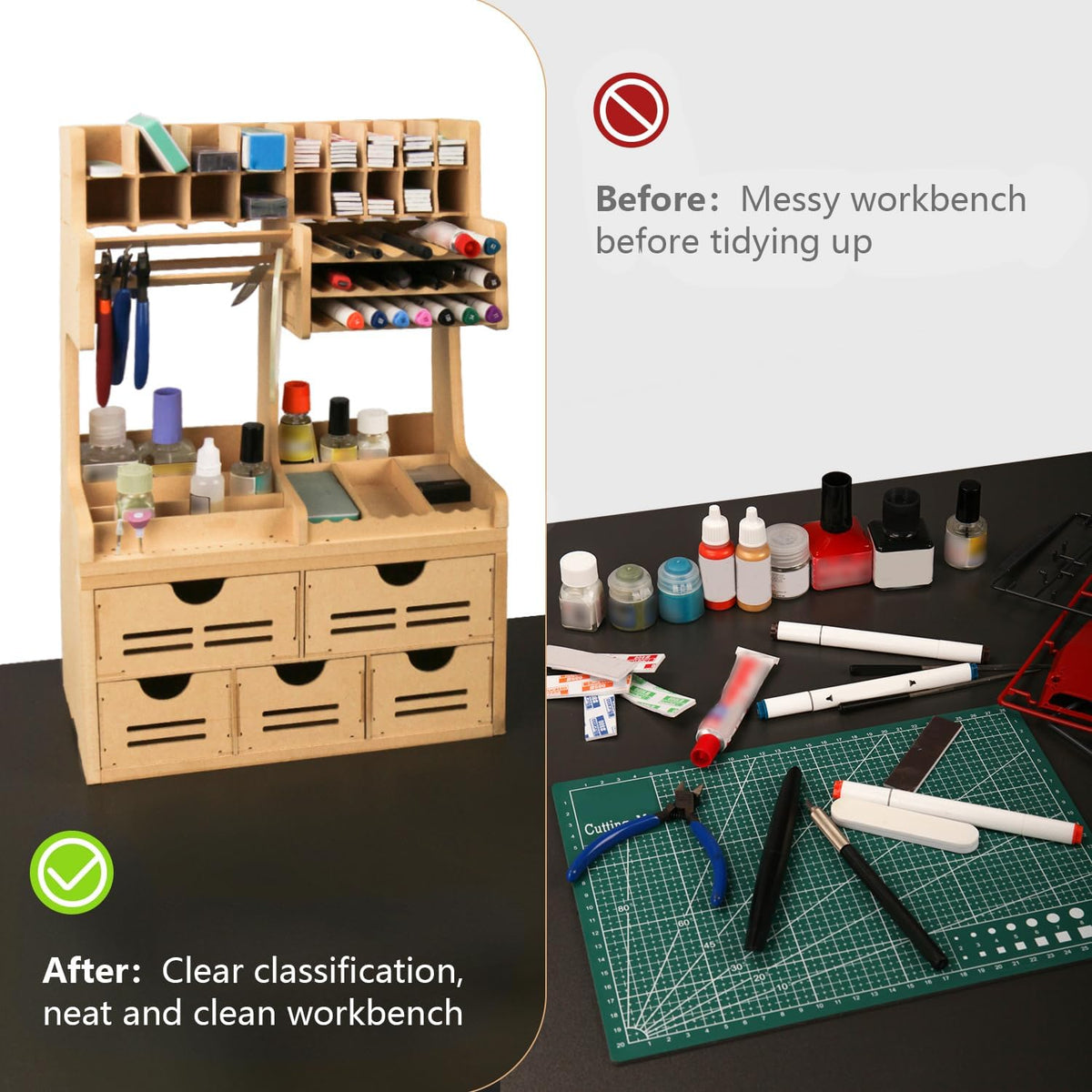 bucasso plastic model paint rack tool storage all-in-one, close-up detail