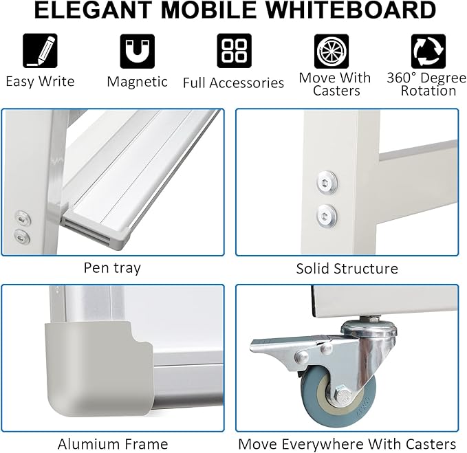 Max-officoo 40" x 28" Mobile Dry Erase Whiteboard Double-Sided White Boards on - Image 4