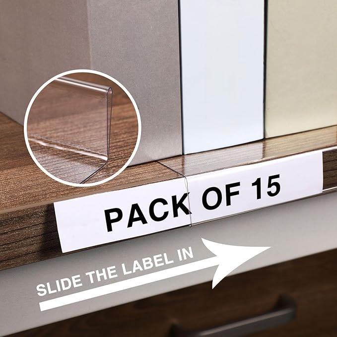 Containlol 15 Pieces Moveable Shelf Label Holders Clear Shelves Tags Moveable - Image 4