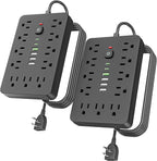 JouleLoom 2PCS 6 FT Flat Plug Surge Protector Power Strip, 11 Multiple AC by JouleLoom