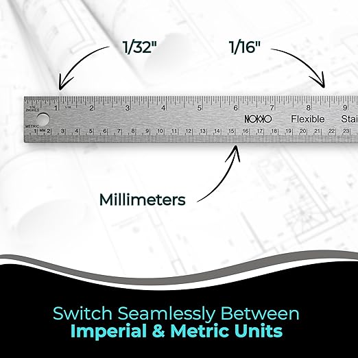 NOKKO 18 Inch Metal Ruler with Cork Backing, Non-Slip Backing - Image 8