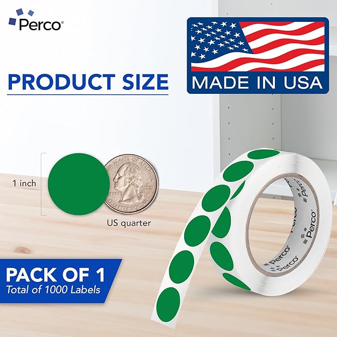Perco Green 1-Inch Round Circle Dot Sticker Labels - Image 2
