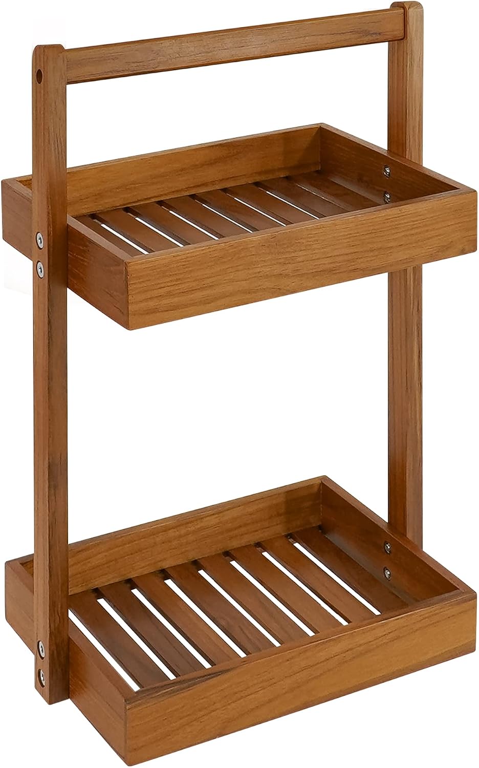 Utoplike Teak Wood Shower Caddy Corner, Bathroom Standing Rack Countertop