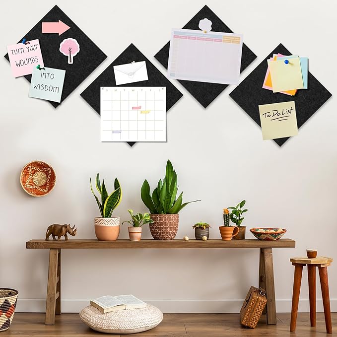 Bouiexye Felt Cork Board Tiles 6 Pack Black Bulletin Boards 12"x12" - Image 5