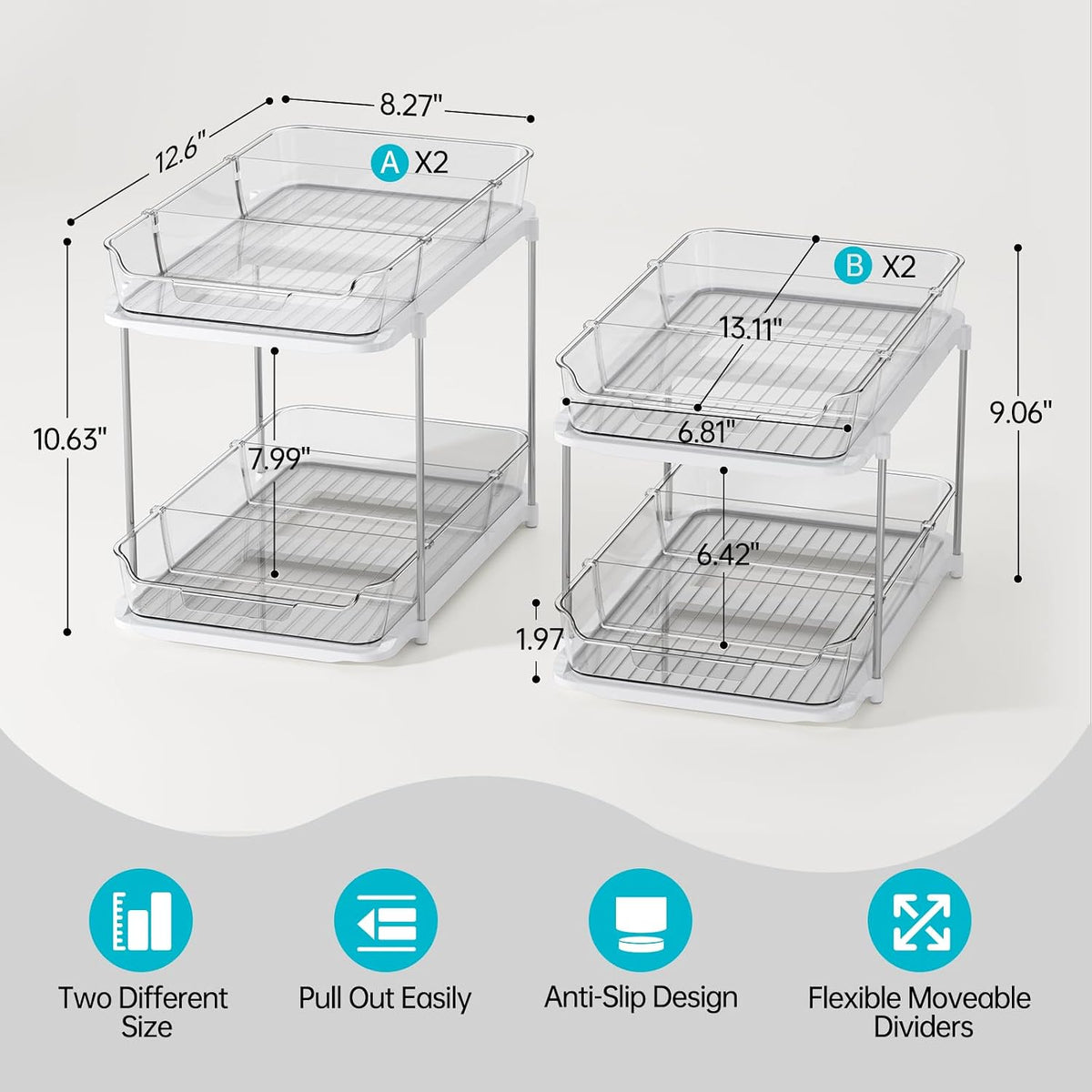 Delamu 4 Pack 2-Tier Bathroom Under Sink Organizers and Storage, Multi-Purpos...